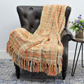 Home Soft Things Multi-Color Chenille Couch Throw Blanket, Burnt Orange, 50' X 60' Soft Warm Cozy Tartan Blanket With Tassels