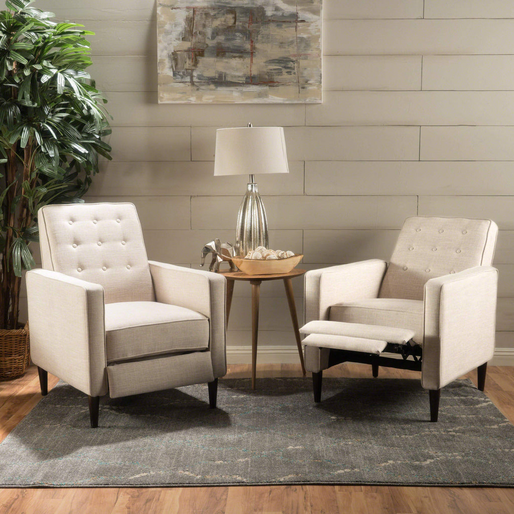 Gdfstudio Mid Century Modern Fabric Recliner (Set Of 2) (Cream)