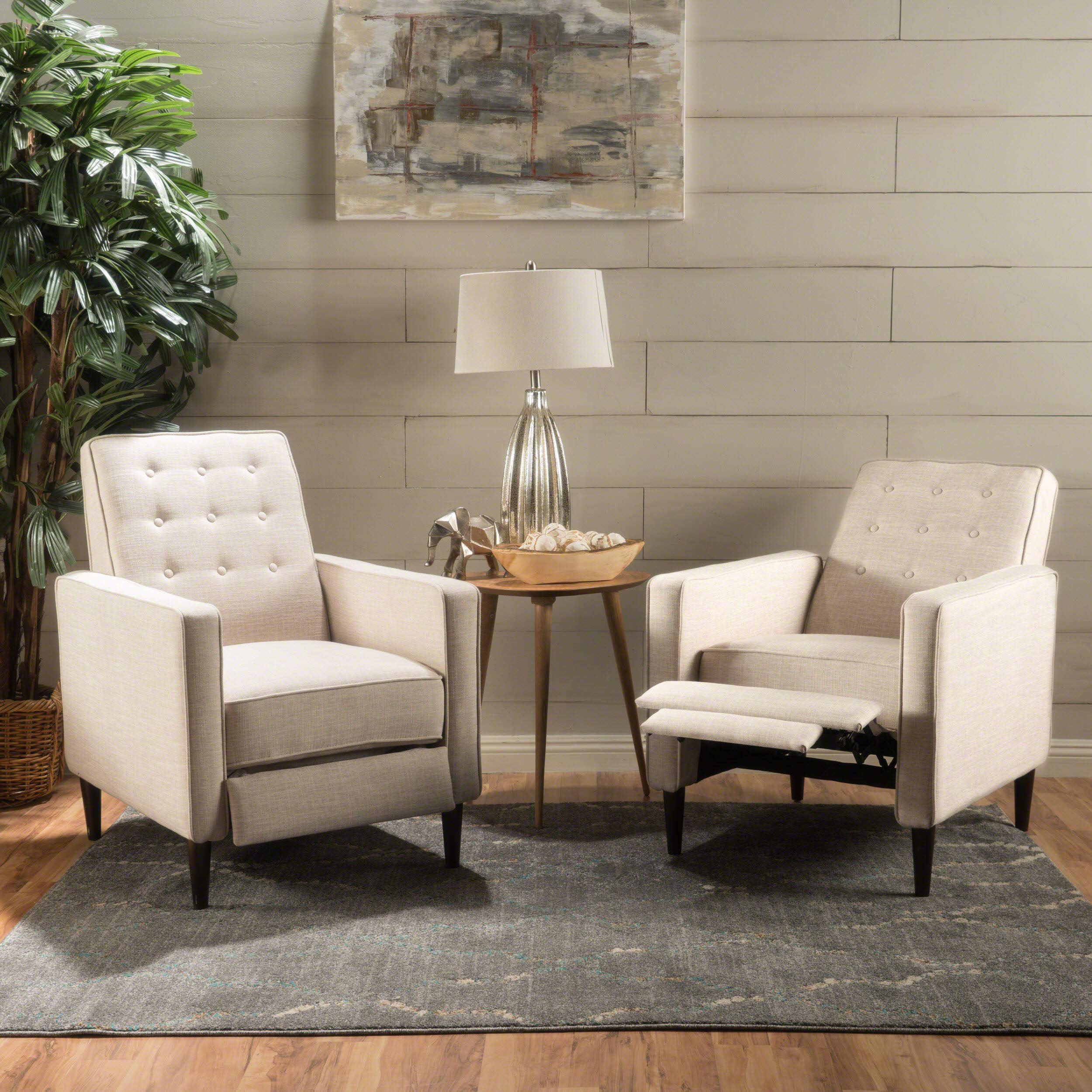 Gdfstudio Mid Century Modern Fabric Recliner (Set Of 2) (Cream)