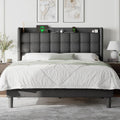 Feonase Full Bed Frame with Charging Station, Upholstered Platform Bed Frame with Wingback Storage Headboard, No Box Spring Need