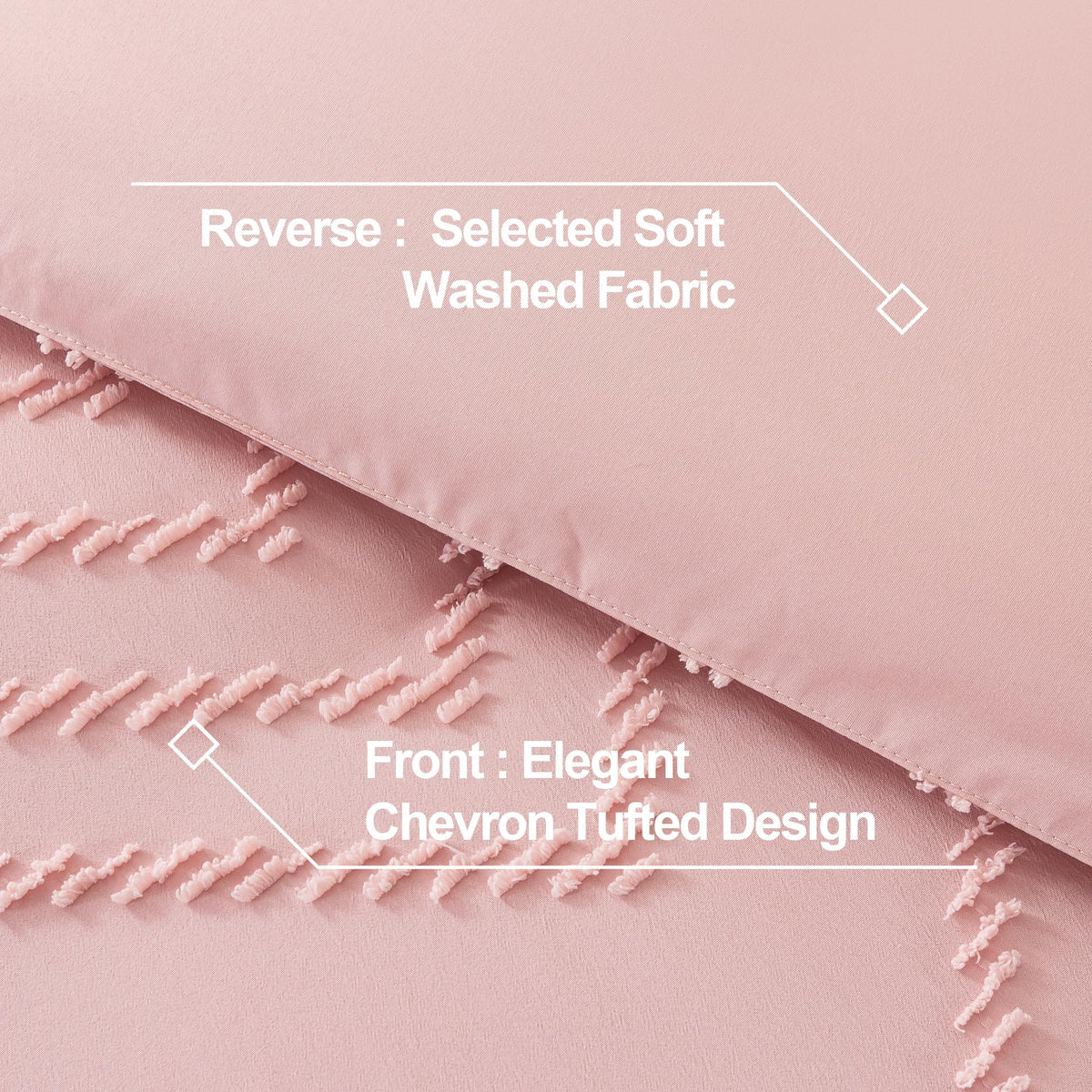 Andency Pink Comforter Set Queen, Boho Cute Girls Women Soft Fluffy Warm Lightweight Bedding Comforter Sets For Queen Bed, 3 Pieces Chevron Tufted Aesthetic Microfiber Comforter Set