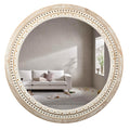 Reflinto 32 Wooden Round Mirrors for Wall Decor, Farmhouse Rustic Large Mirror with White Wash Beads, Circle Bathroom Mirrors fo