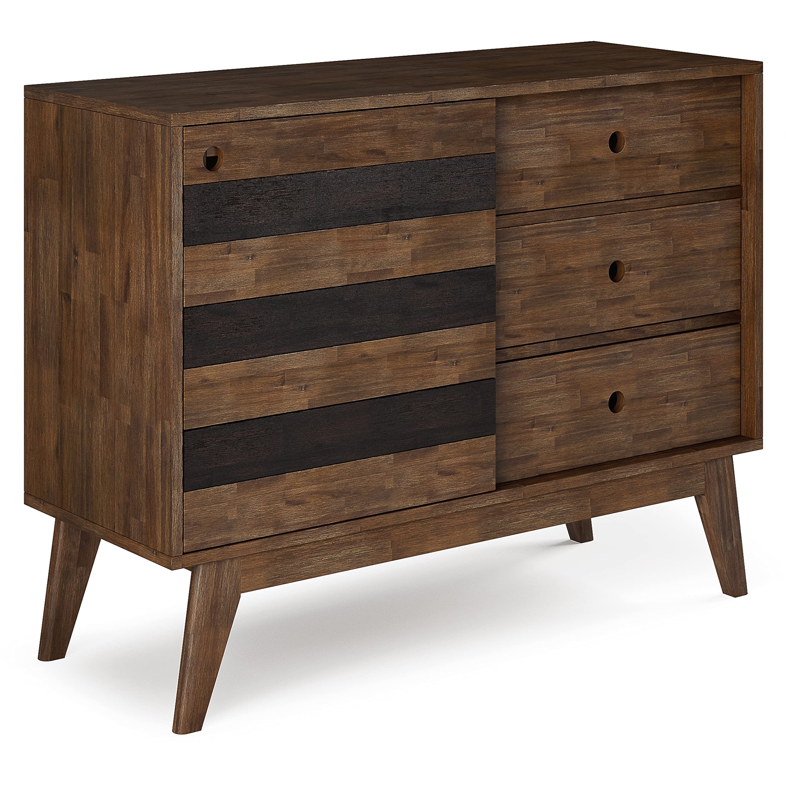 SIMPLIHOME Clarkson SOLID ACACIA WOOD 48 inch Wide Mid Century Medium Storage in Rustic Natural Aged Brown for the Living Room, 