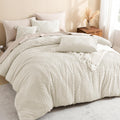 Litanika Queen Comforter Set Beige, 3 Pieces Cream Tufted Boho Farmhouse Bedding Comforter Sets, Lightweight Fluffy Comforter Be