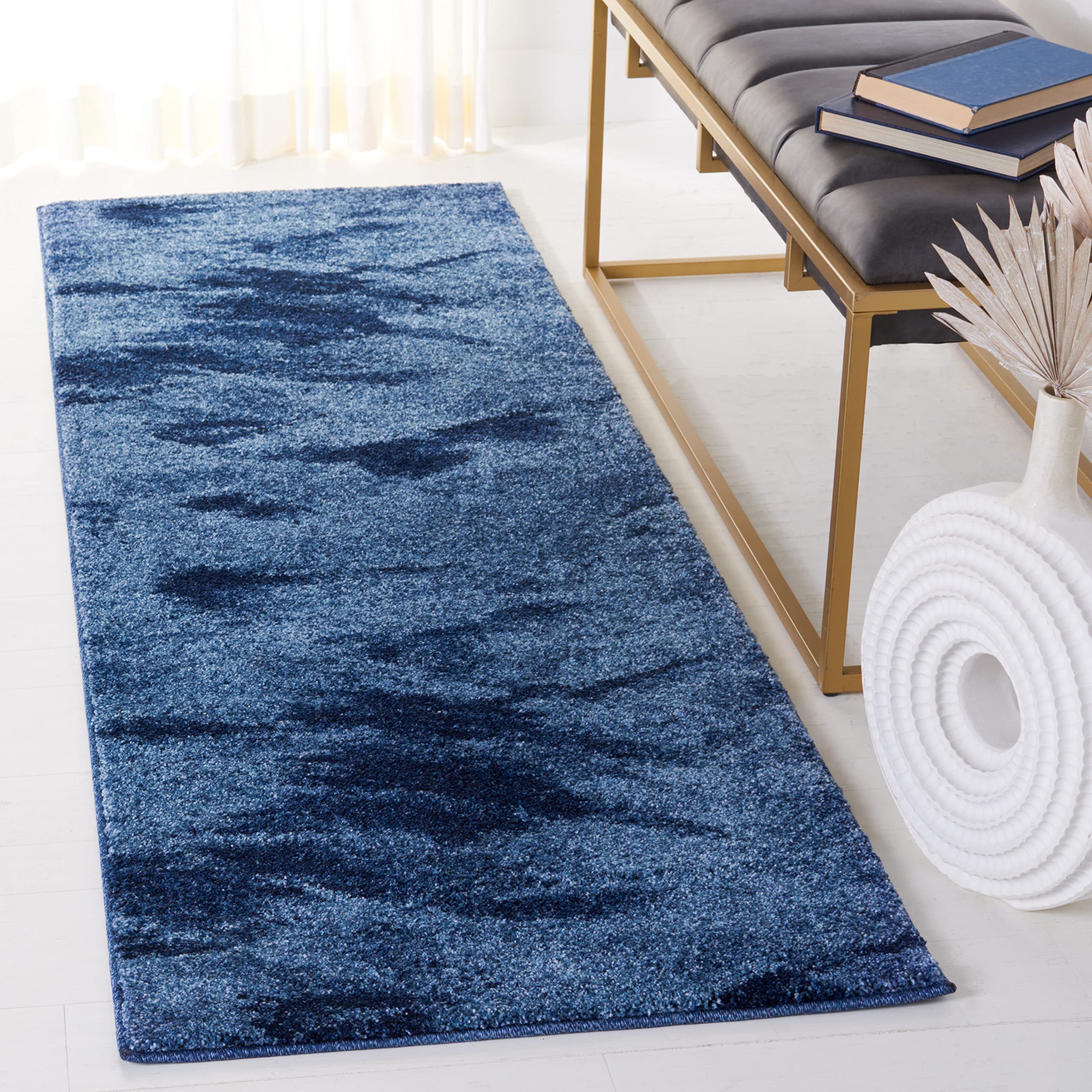 SAFAVIEH Retro Collection Runner Rug - 23 x 13, Light Blue & Blue, Modern Abstract Design, Non-Shedding & Easy Care, Ideal for