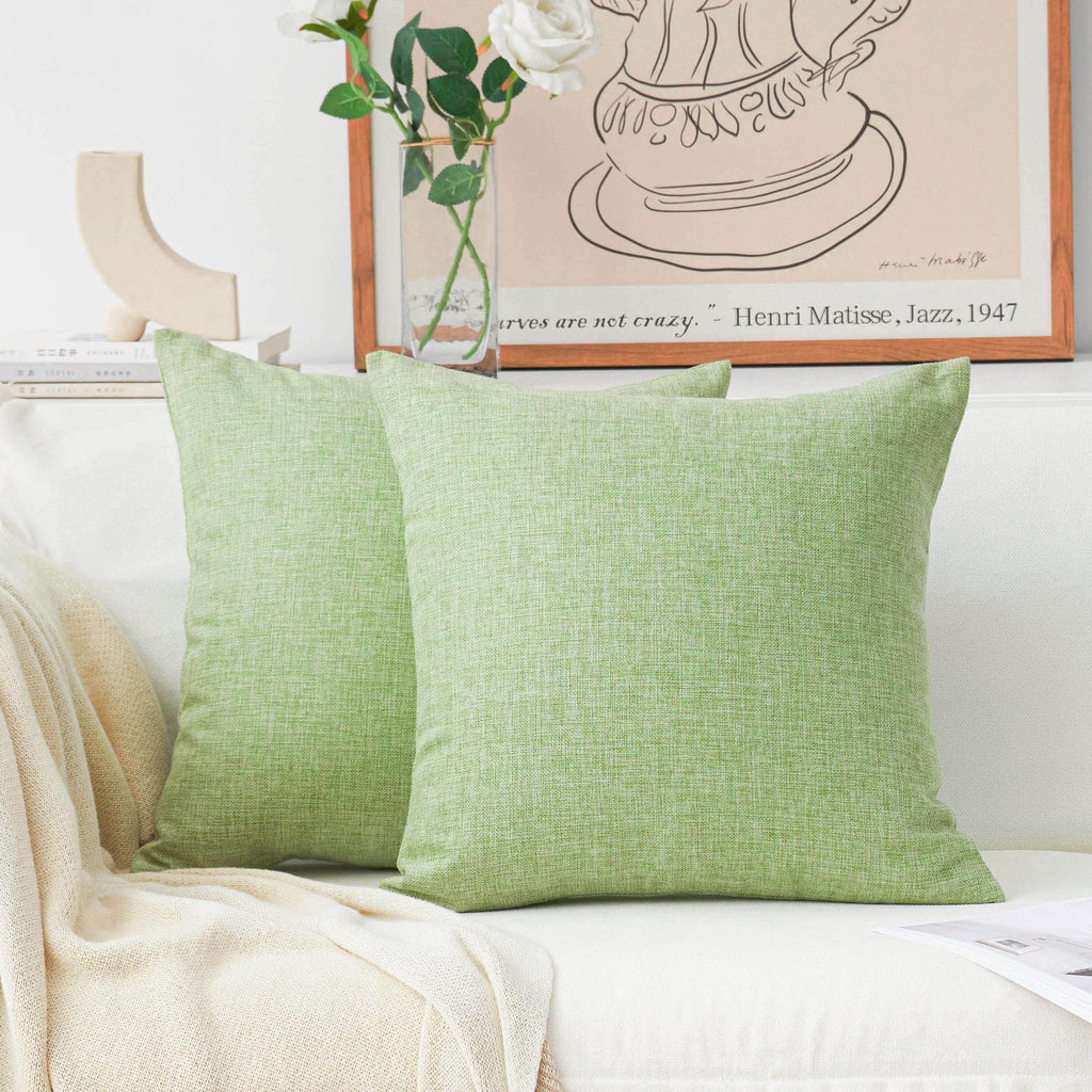 Home Brilliant 2 Pack Lined Linen Euro Sham Decorative Sage Throw Pillow Covers For Living Room, 22 Inch, 55Cm, Grass Green