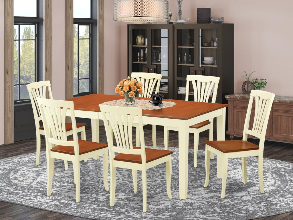 East West Furniture NIAV7-WHI-W 7 Piece Dining Room Table Set Consist of a Rectangle Wooden Table with Butterfly Leaf and 6 Kitchen Dining Chairs, 36x66 Inch, Buttermilk & Cherry