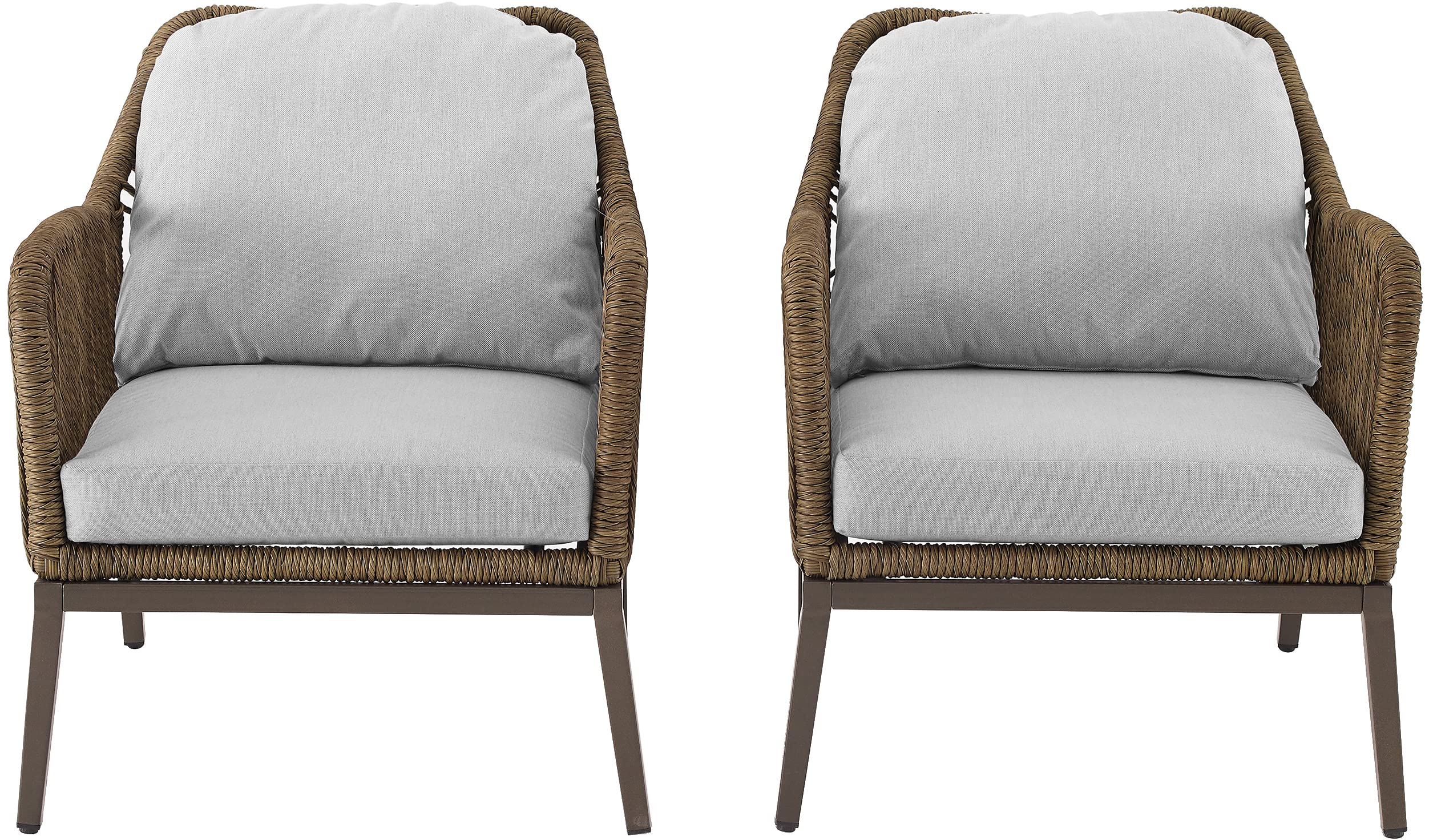 Crosley Furniture Haven 2-Piece Outdoor Chair Set, Wicker Patio Chairs for Conversation, Porch, Deck, Light Brown with Light Gray Cushions