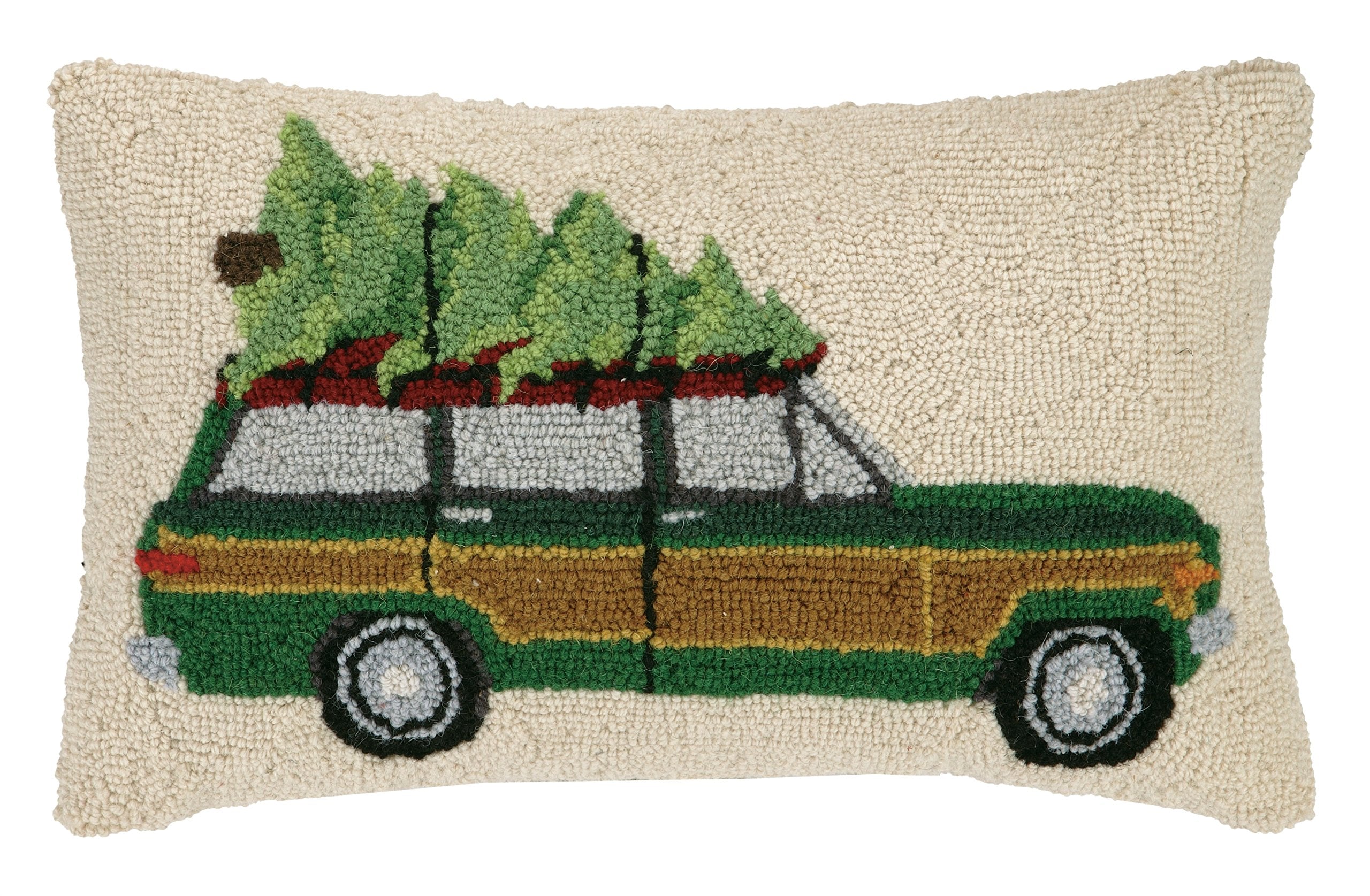 Peking Handicraft, 12X20 Holiday Woody Tree Haul Hook Pillow, Green