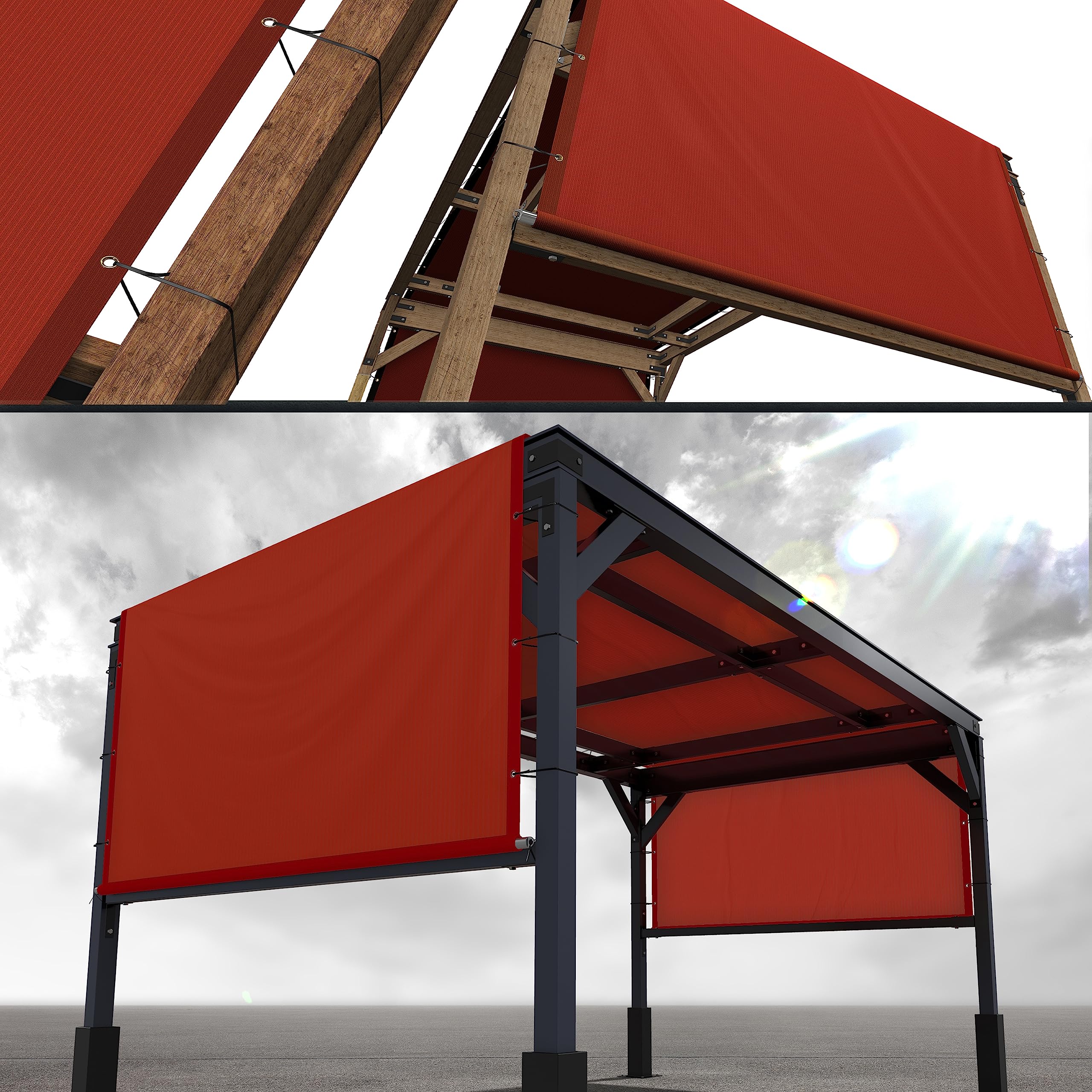 Royal Shade 9' W X 20' L Red Pergola Sun Shade Canopy Replacement Cover With Stainless Steel Weighted Rods, 95% Uv Blockage, Com