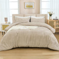 Andency Khaki Queen Comforter Set, 3 Pieces Lightweight Fluffy Boho Bedding Comforter Set, Tufted Farmhouse Shabby Chic Bed Set
