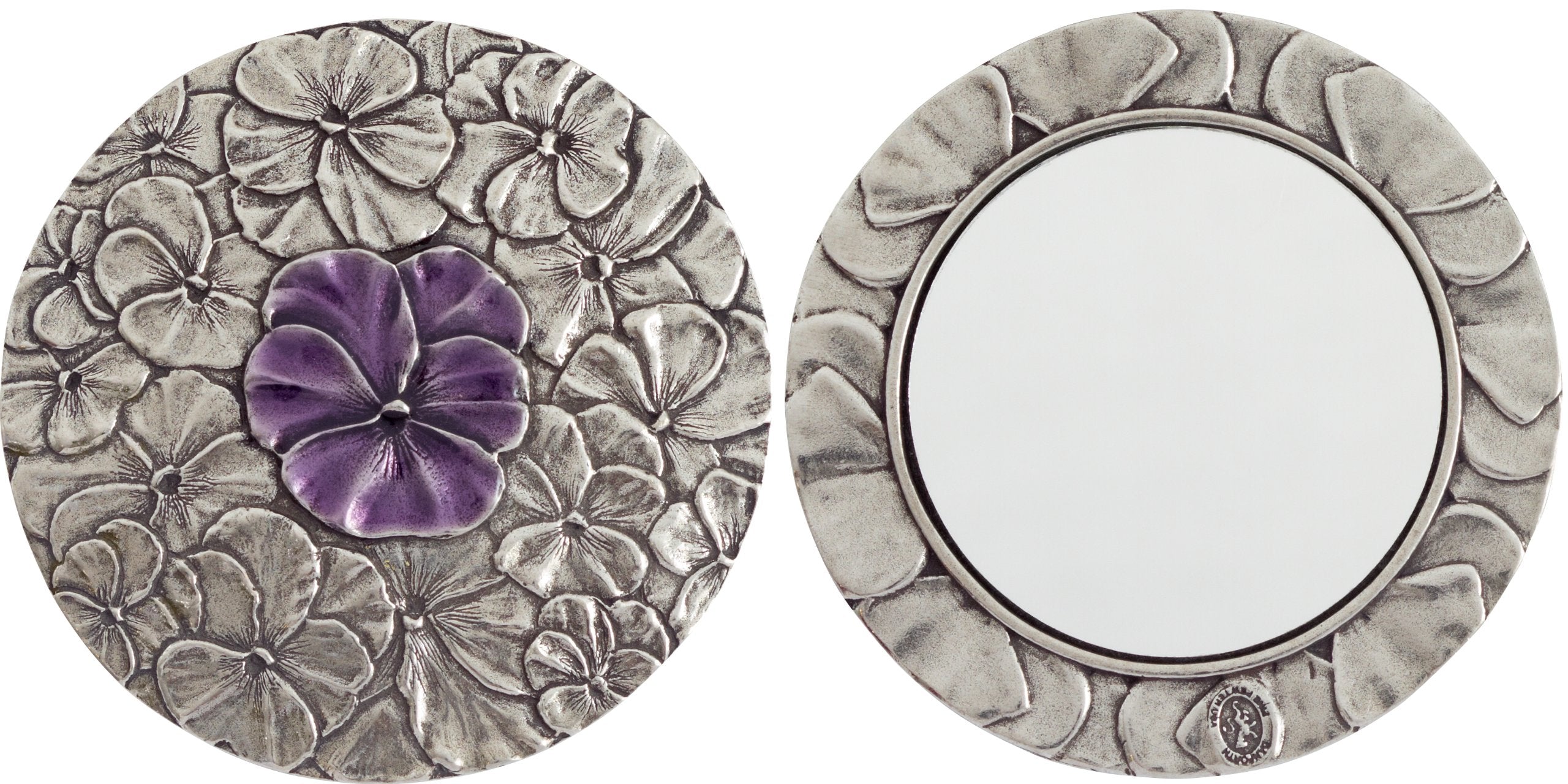 DANFORTH - Pewter Pansy Purse Mirror - Handmade Hand-Held Mirror for Women - Purple Flower Gift Accessories - Made in USA (3 inc