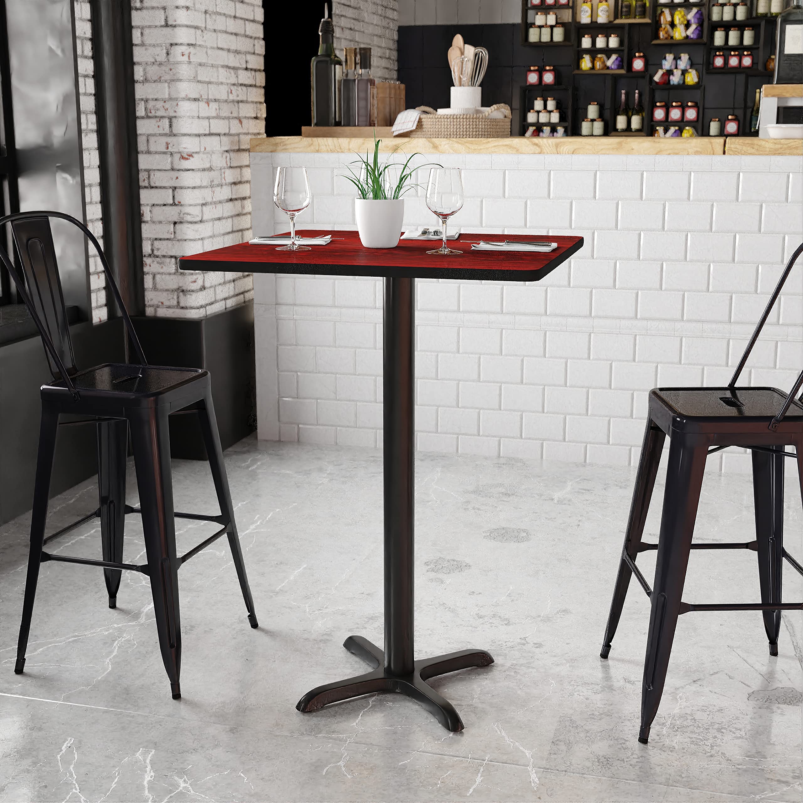 Flash Furniture Stiles 30'' Square Mahogany Laminate Table Top with 22'' x 22'' Bar Height Table Base