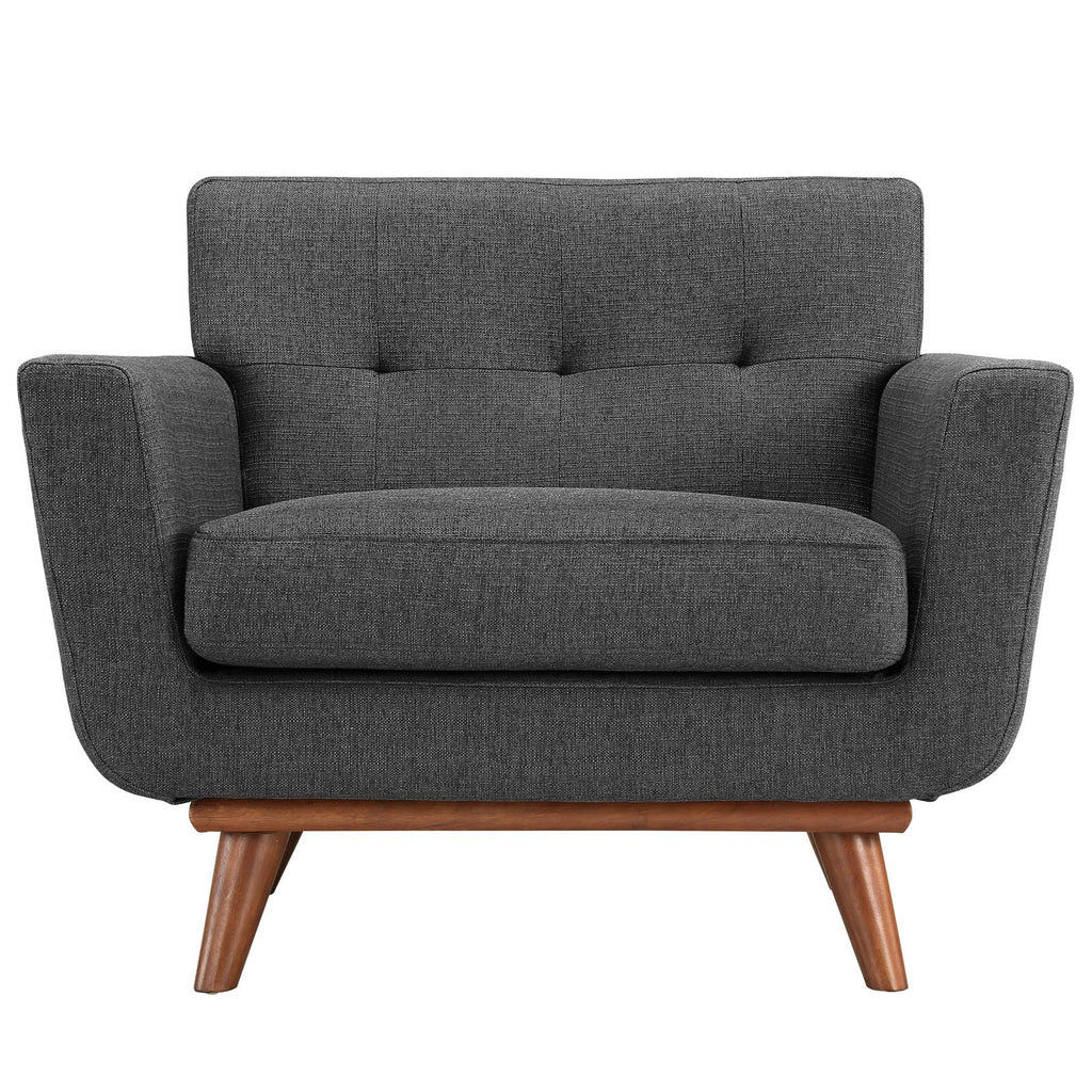 Modway Engage Mid-Century Modern Upholstered Fabric Accent Arm Lounge Chair, Wood in Gray, Armchair