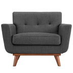 Modway Engage Mid-Century Modern Upholstered Fabric Accent Arm Lounge Chair, Wood in Gray, Armchair