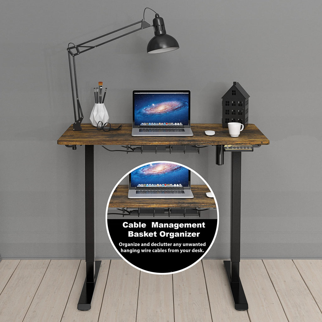 SHW Electric Height Adjustable Standing Desk with Drawer, Memory Preset, Cable Management, Engineered Wood, Rustic Brown, 40-Inch