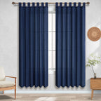 Navy Curtains 63 Inch Length For Boys Bedroom 2 Panels Set Tab Top Linen Textured Semi Sheer Dark Blue Curtain For Kids Room Nursery Teen Game Masculine Nautical Home Decor Navy Blue Drapes 52X63 Long