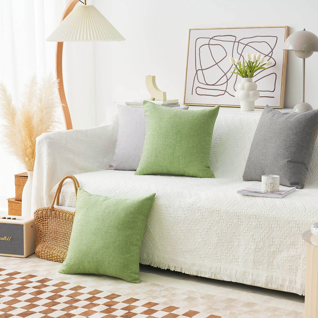 Home Brilliant 2 Pack Lined Linen Euro Sham Decorative Sage Throw Pillow Covers For Living Room, 22 Inch, 55Cm, Grass Green