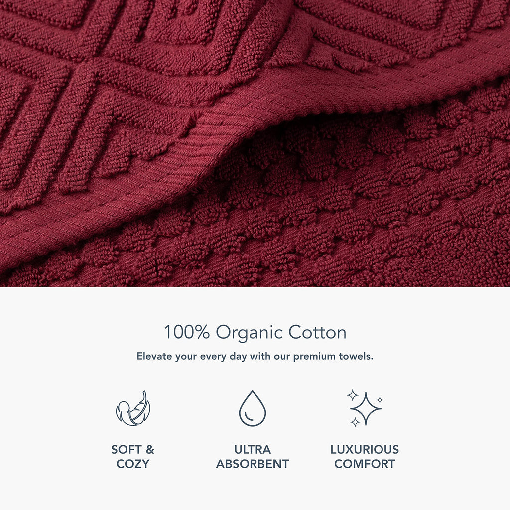 Texere 100% Organic Cotton Jacquard Towel Sets (Diamond, Merlot, 4 Bath Towels)