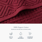 Texere 100% Organic Cotton Jacquard Towel Sets (Diamond, Merlot, 4 Bath Towels)