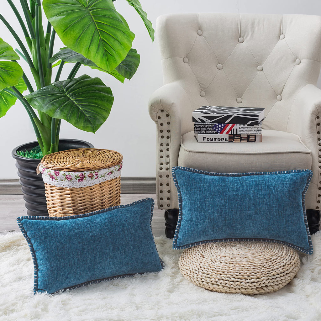 Calitime Throw Pillow Cases Pack Of 2 Cotton Thread Stitching Edges Solid Dyed Soft Chenille Cushion Covers For Couch Sofa Home