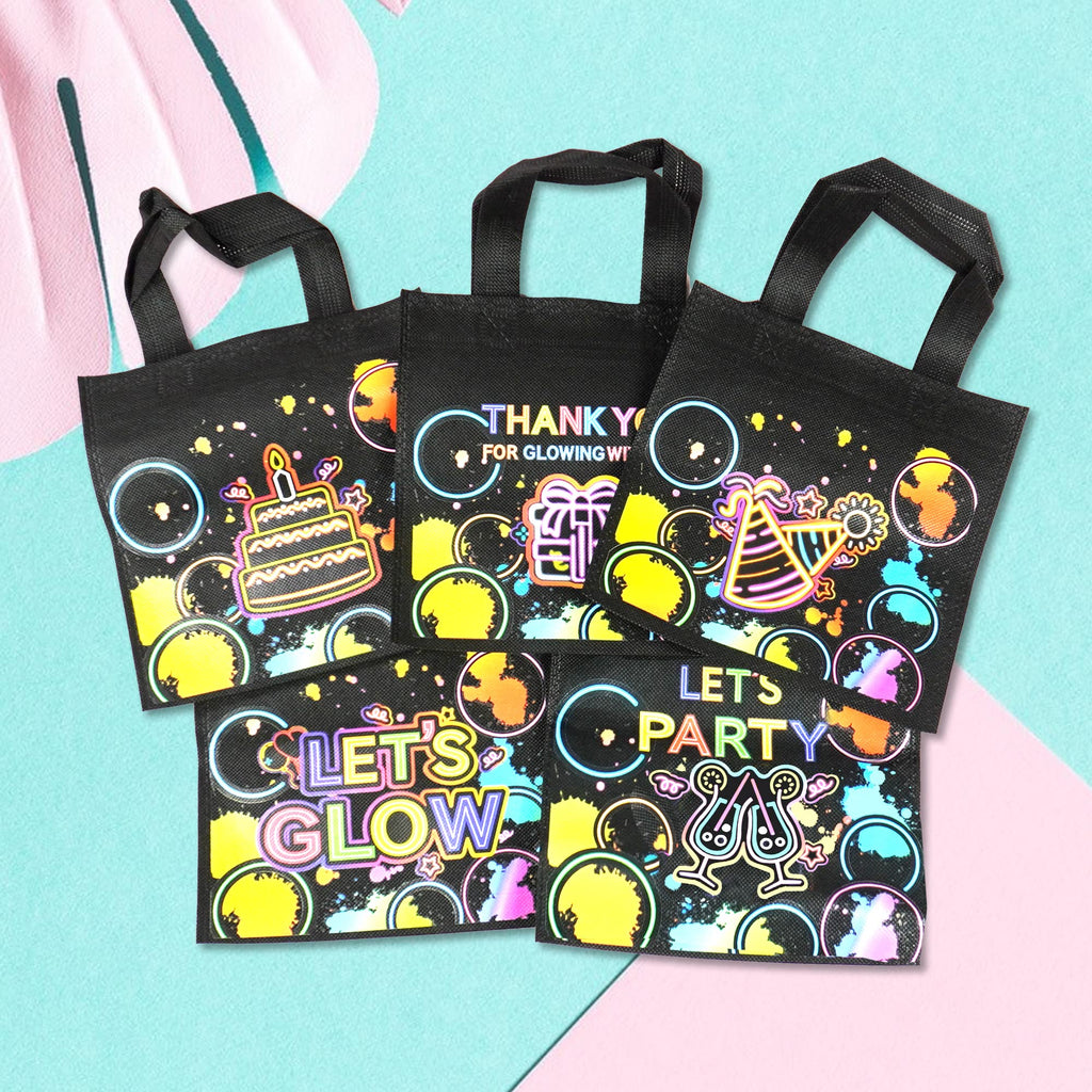 Banballon 20 Pcs Neon Party Favor Bags Glow Birthday Party Supplies Glow In The Dark Party Favor Bags Glowing With Me Goodie Bag