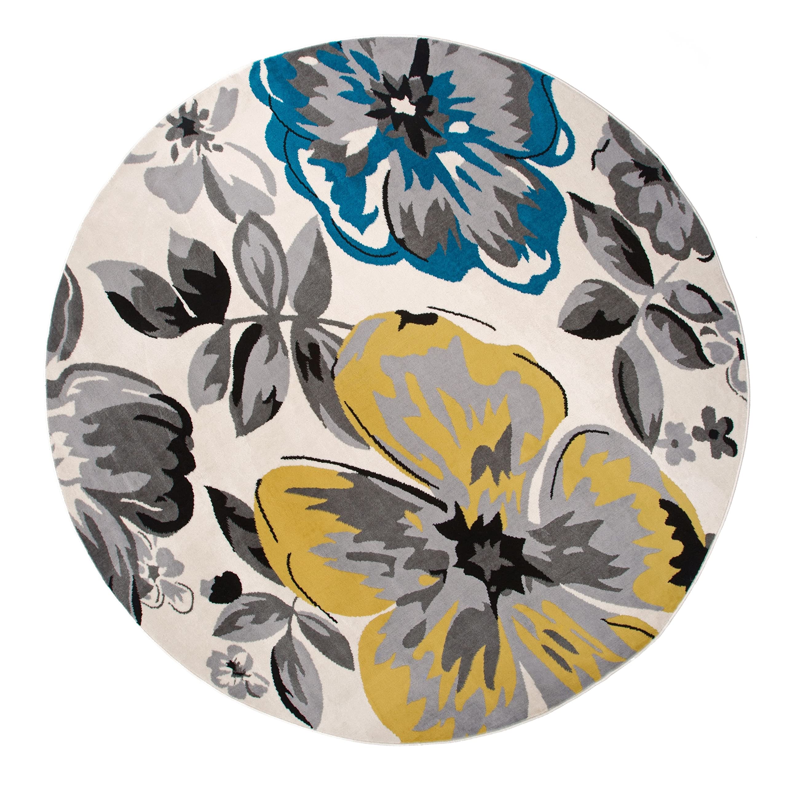 Modern Floral Round Rugs 6 6 Cream (6 6 Diameter)