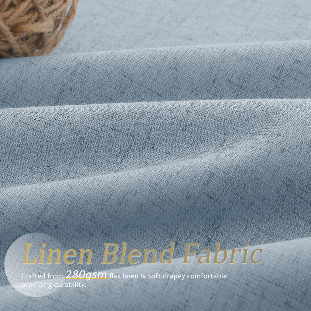 Jowels Blue Linen Blackout Curtains 90 Length 2 Panels Set For Living Room Bedroom, 100% Black Out Thermal Insulated Linen Drape