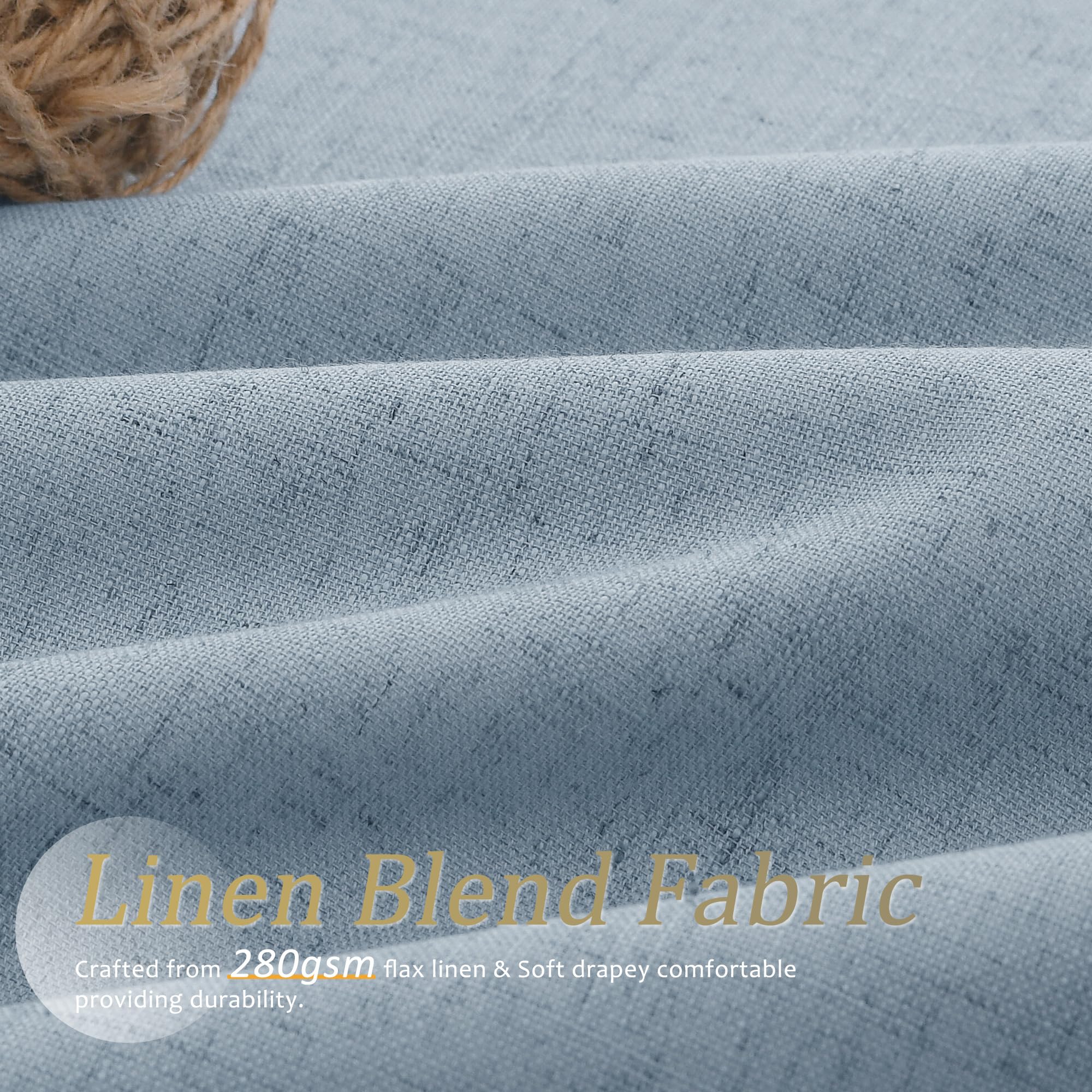 Jowels Blue Linen Blackout Curtains 90 Length 2 Panels Set For Living Room Bedroom, 100% Black Out Thermal Insulated Linen Drape