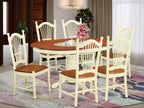 East West Furniture AVDO7-WHI-W 7 Piece Modern Dining Table Set Consist of an Oval Wooden Table with Butterfly Leaf and 6 Dining Chairs, 42x60 Inch, Buttermilk & Cherry