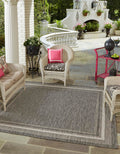 Unique Loom Outdoor Border Collection Area Rug - Soft Border (7' 10' Square, Black/ Ivory)