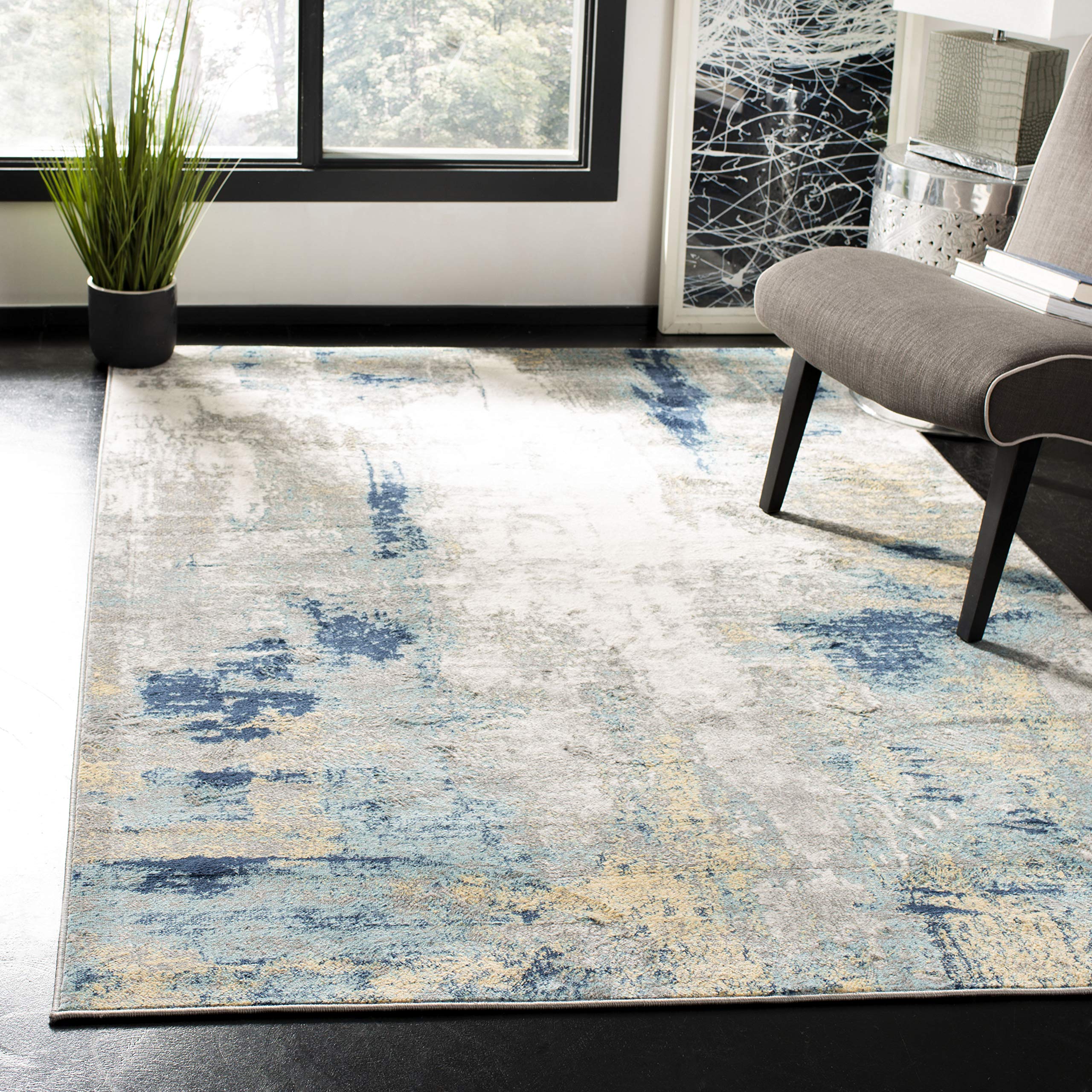 SAFAVIEH Jasper Collection Accent Rug - 2 x 4, Grey & Gold, Modern Abstract Design, Non-Shedding & Easy Care, Ideal for High T