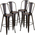 4 Pk. 30 High Distressed Copper Metal Indoor Barstool with Back