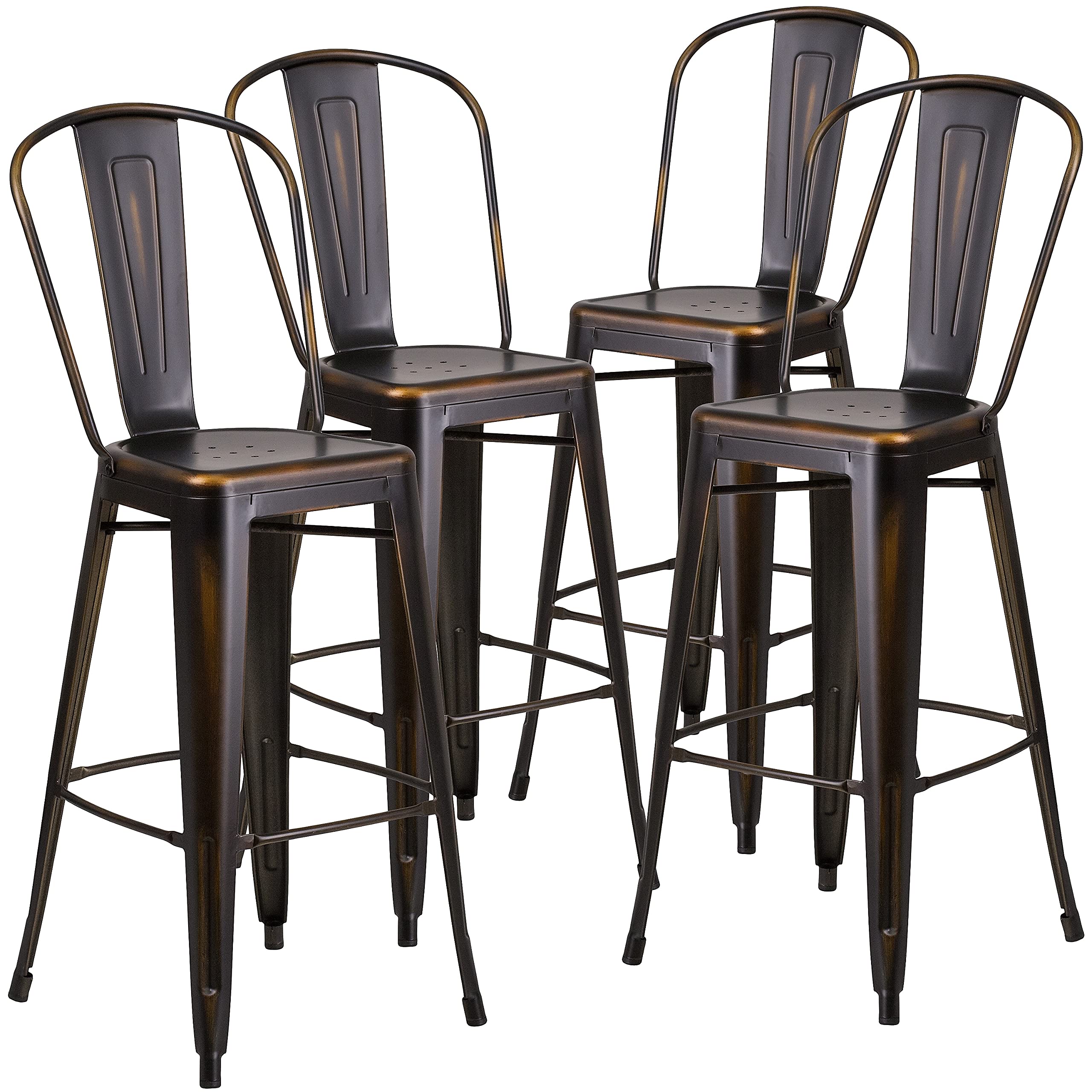 4 Pk. 30 High Distressed Copper Metal Indoor Barstool with Back
