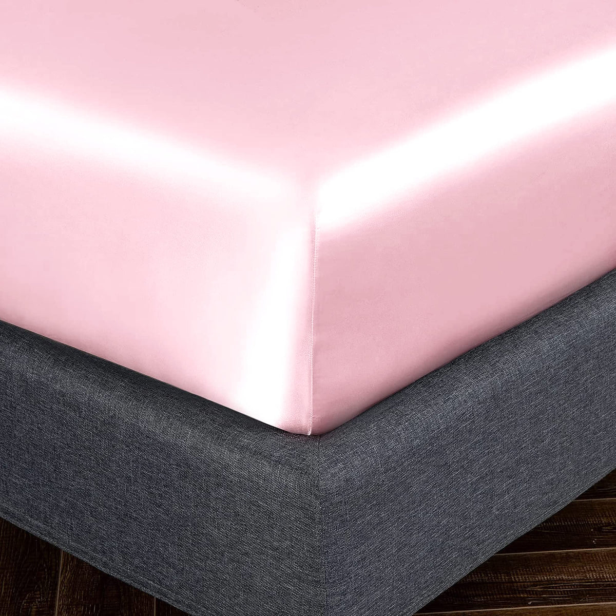 Homiest Blush Pink Satin Fitted Sheet King Size Fitted Bed Sheet, Deep Pocket Fitted Sheet Only, Luxury & Ultra Soft Bedding Fitted Sheet Single Bottom Bed Sheets Sold Separately