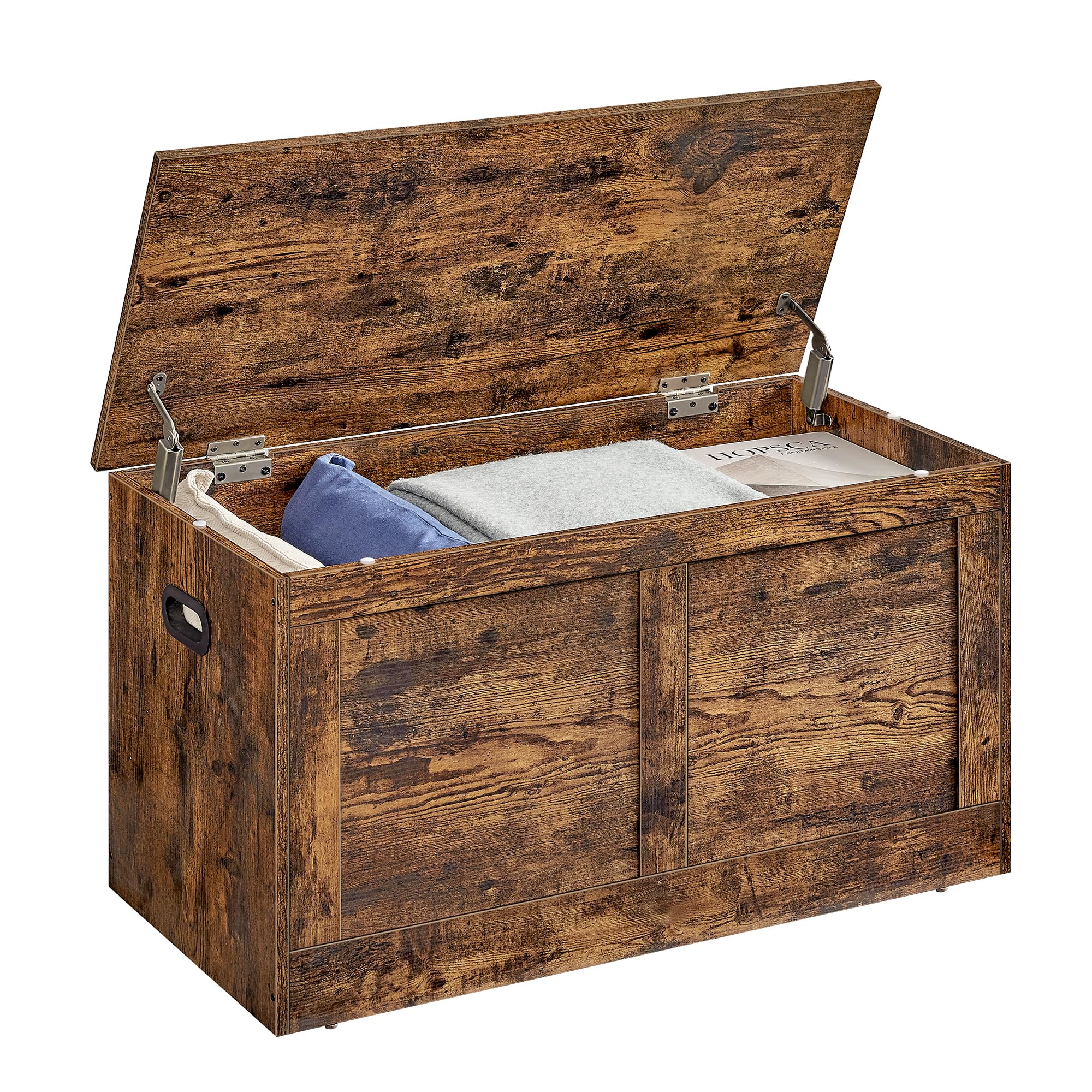 VASAGLE Storage Chest, Storage Trunk with 2 Safety Hinges, Storage Bench, Shoe Bench, Farmhouse Style, 15.7 x 31.5 x 18.3 Inches