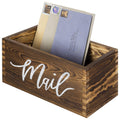 MyGift Mail Holder Storage Organizer Box Rustic Brown Wood with MAIL Script Design, Desktop Letters, Bills, Notes and Postcard B