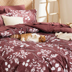 Bedsure Burgundy Full Comforter Set - 7 Pieces Floral Bedding Sets Full Bed In A Bag With Reversible Botanical Flowers Comforter, Sheets, Pillowcases & Shams