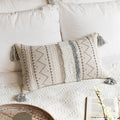 Blissblush Decorative Lumbar Throw Pillow Cover 12X20 Gray Rectangular Boho Accent Pillowcase Neutral White Farmhouse Cushion Fo