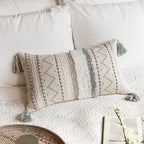Blissblush Decorative Lumbar Throw Pillow Cover 12X20 Gray Rectangular Boho Accent Pillowcase Neutral White Farmhouse Cushion Fo