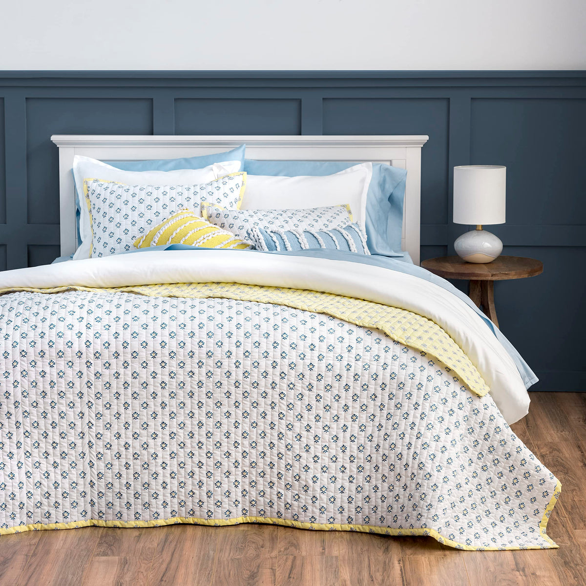 Martha Stewart Naomi Yellow Queen Quilt Set  3 Piece, 100% Cotton Bedspread, Reversible, Cool, Crisp Percale Weave, Soft & Prin