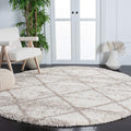 SAFAVIEH Hudson Shag Collection Area Rug - 4 Round, Multi Ivory & Beige, Modern Trellis Design, Non-Shedding & Easy Care, 2-inc