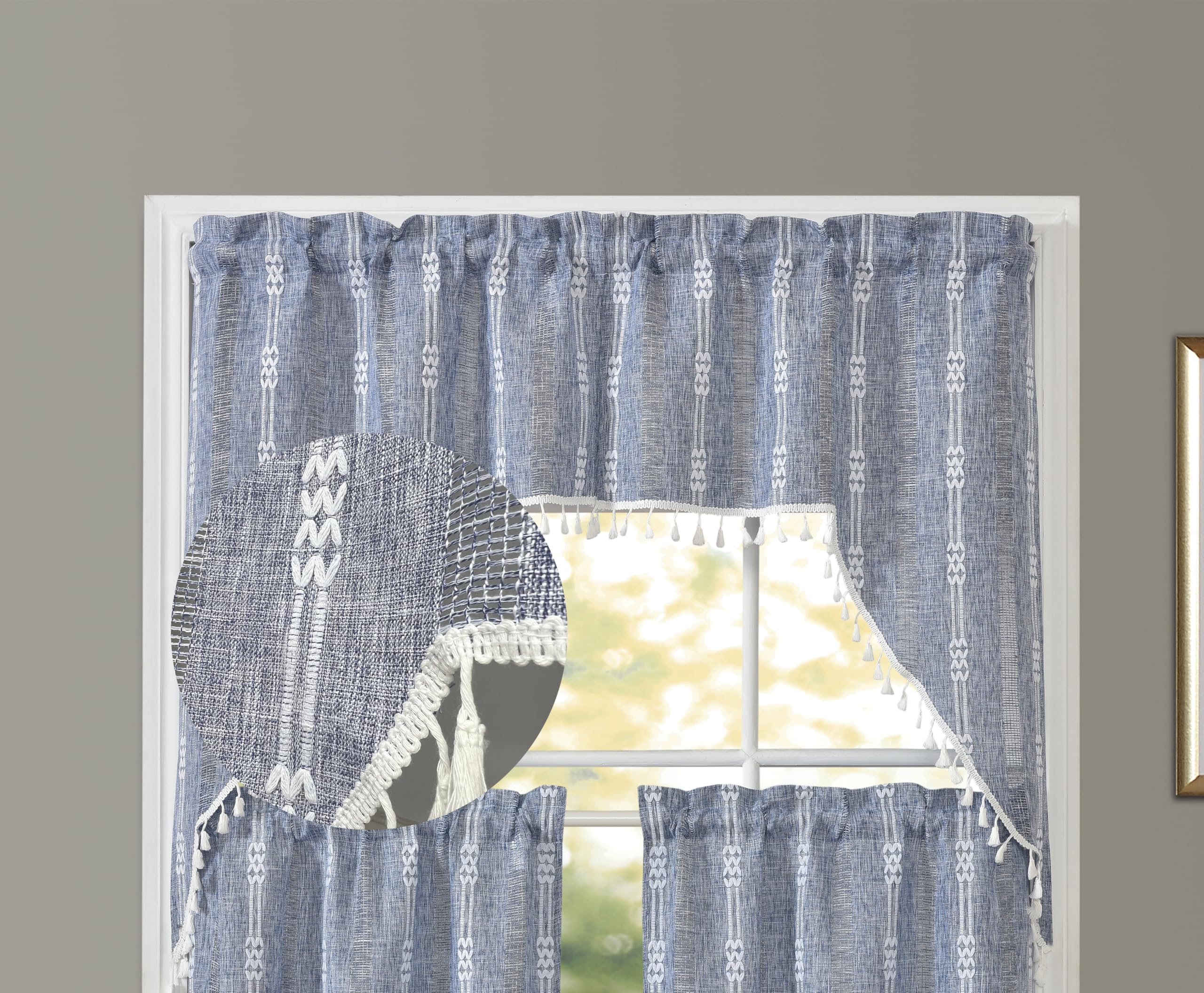 Gohd Country Road Boho Swag Valance Farmhouse Linen Kitchen Curtain Swag Pair Vintage Chic Textured Tassel Valances(Swag Valance