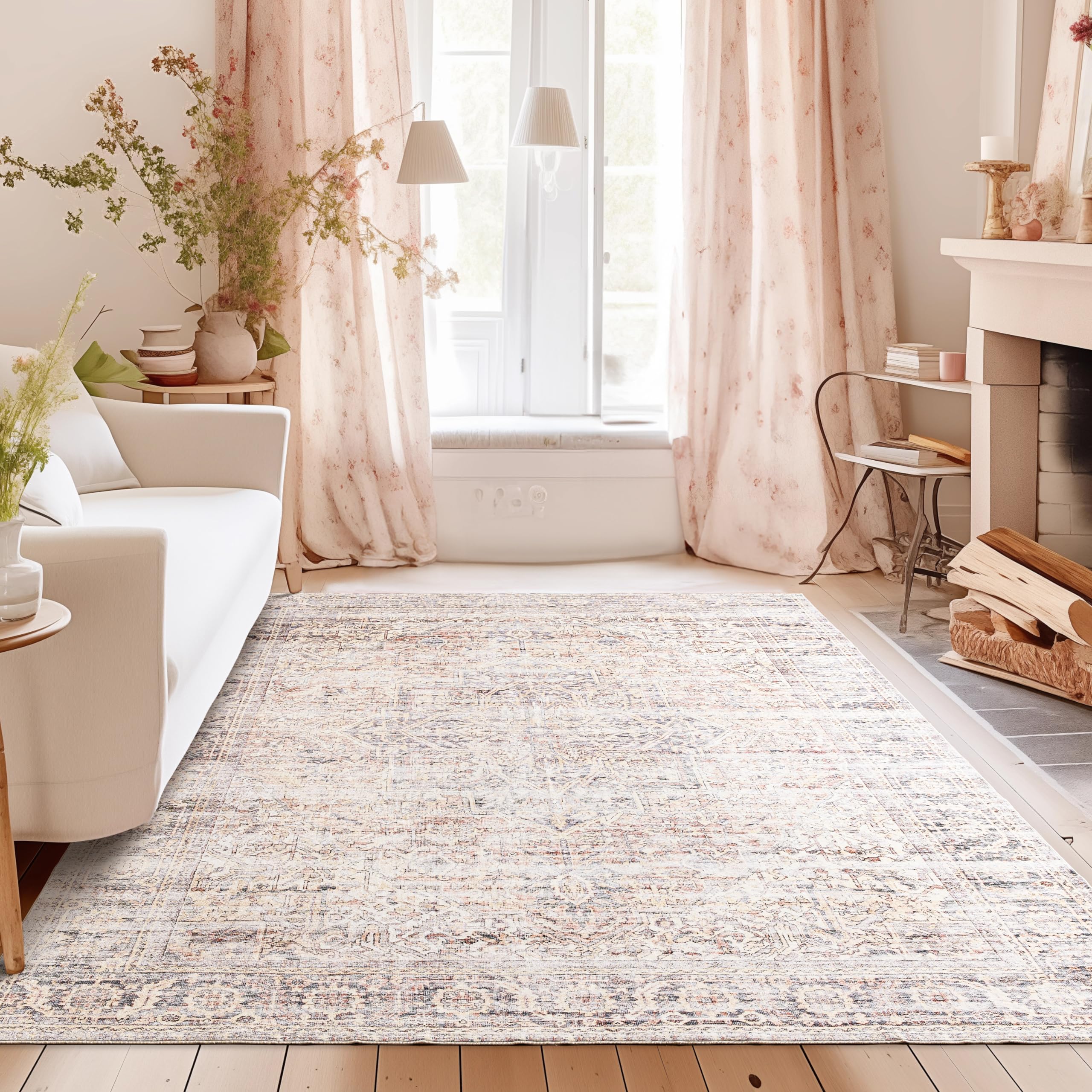Bileehome Nursery Rug Girl Baby,Boho Neutral Washable Soft 6X9 Area Rug For Bedroom,Pink And Grey
