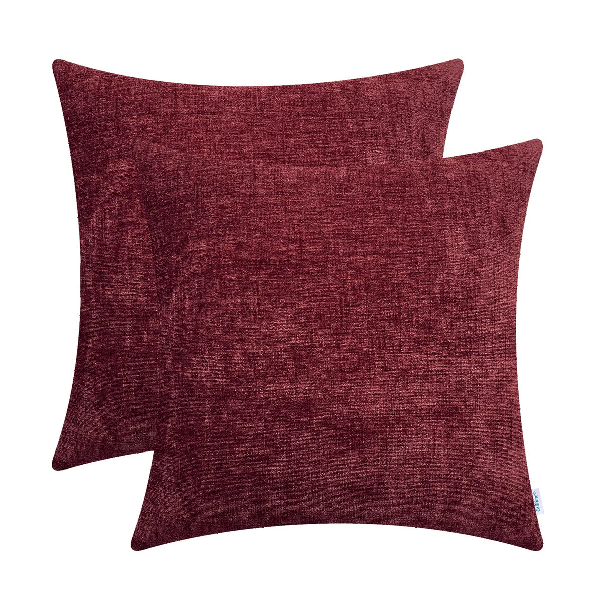Calitime Pack Of 2 Cozy Throw Pillow Covers Cases For Couch Sofa Home Decoration Solid Dyed Soft Chenille 22 X 22 Inches Burgund