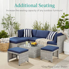 Best Choice Products Set Of 2 Wicker Ottomans, Multipurpose Outdoor Furniture For Patio, Backyard, Additional Seating, Footrest, Side Table W/Removable Cushions, Steel Frame - Gray/Cream