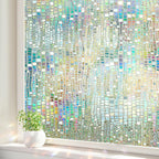 ALIUNI Window Privacy Film, Stained Glass Window Films 3D Rainbow Decorative Static Cling Iridescent Window Tint Heat Blocking D