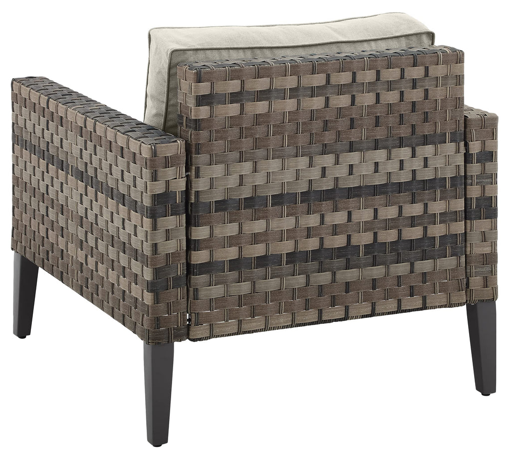 Crosley Furniture Prescott Outdoor Chair, Wicker Patio Chairs for Porch, Deck, Balcony, Backyard, Brown with Taupe Cushions
