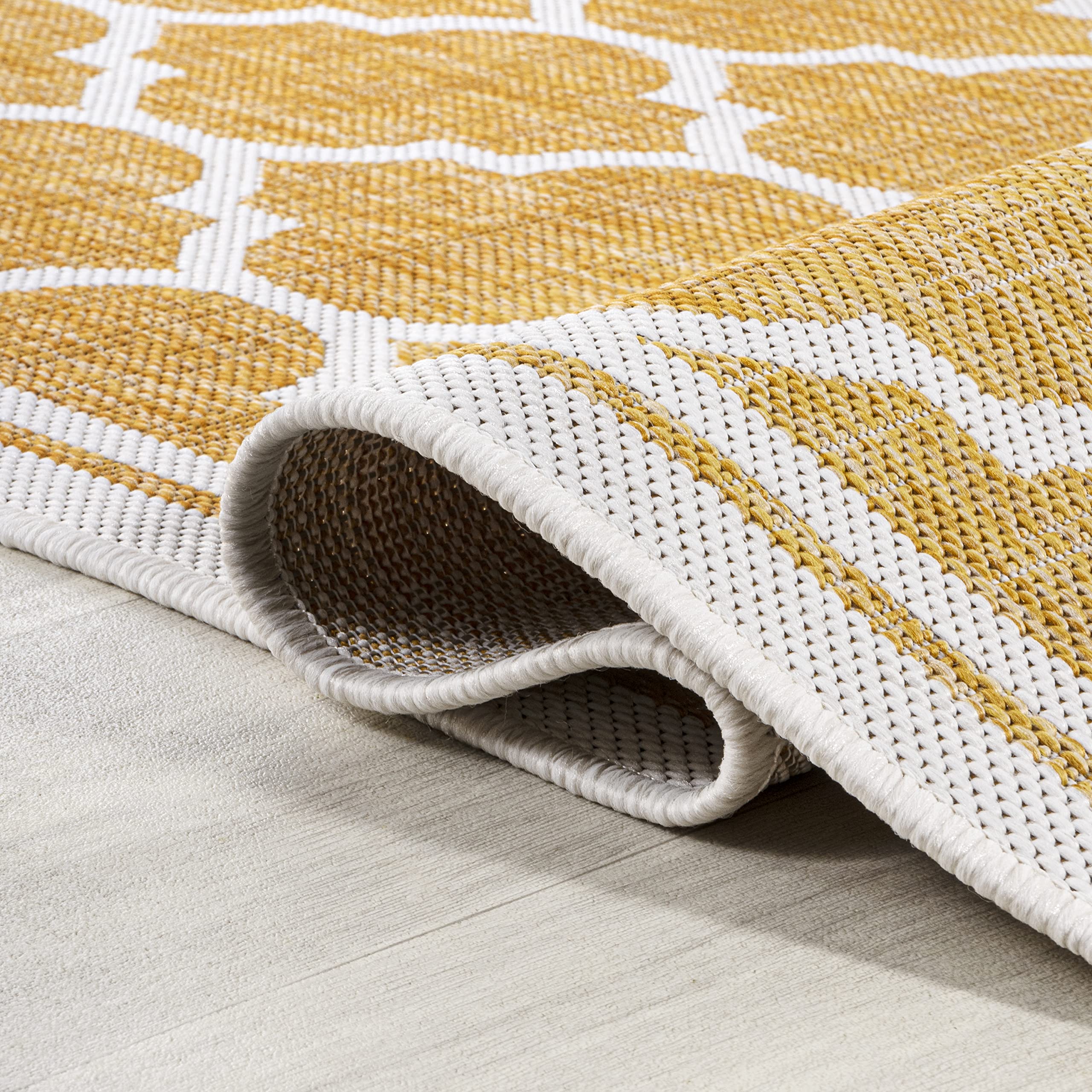 Jonathan Y Smb109F-9 Trebol Moroccan Trellis Textured Weave Indoor Outdoor Area Rug, Bohemian Coastal Contemporary Easy Cleaning,Bedroom,Kitchen,Backyard,Patio,Non Shedding, 9 X 12, Yellow/Cream