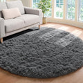 ONASAR Gray Round Area Rug 5ft, Soft Bedroom Circle Rugs Floor Mats for Kids Girls Teen Room, Fluffy Plush Shaggy Carpet for Bab